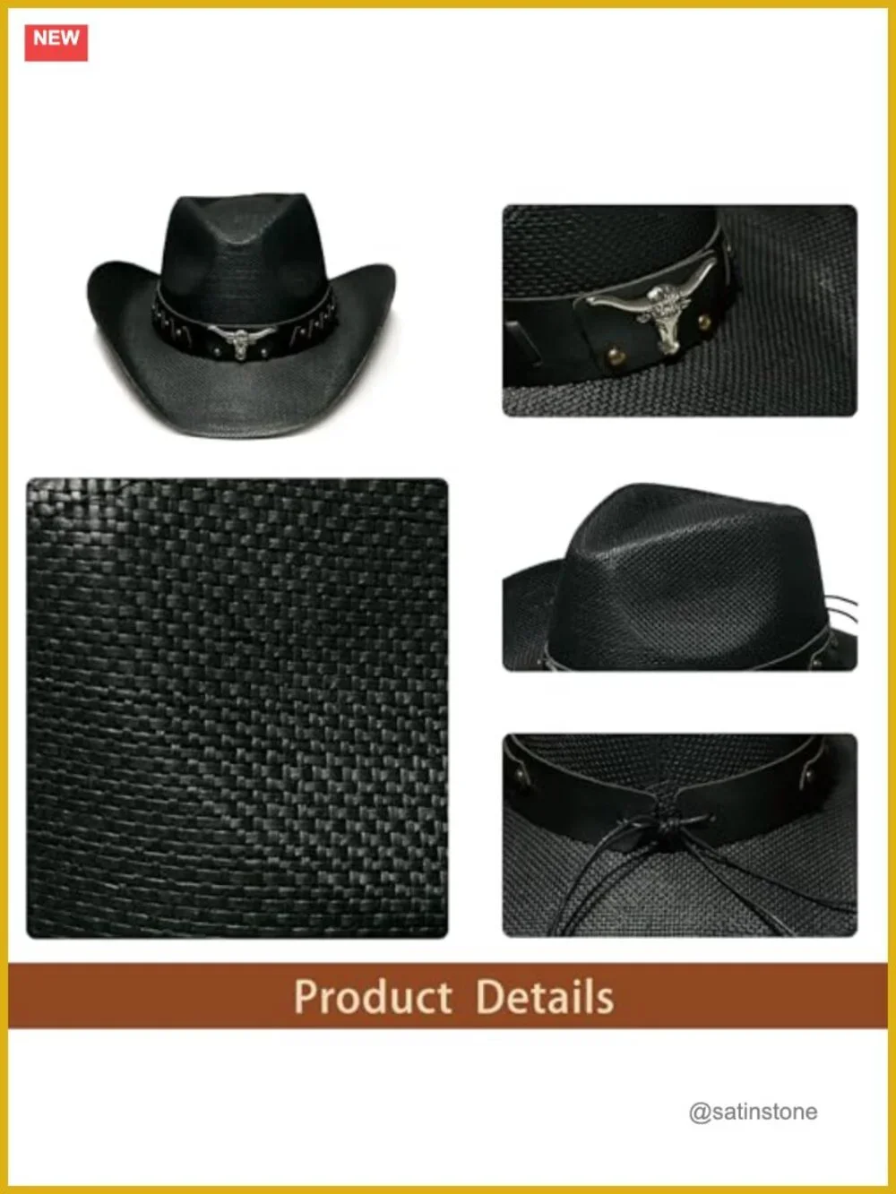 Wide Brim Raffia Straw Cowboy Hat with Decorative Band